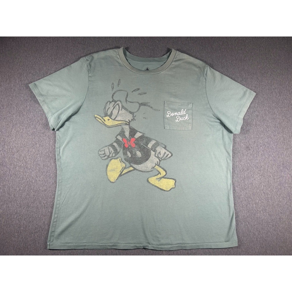 Disney‎ Parks Donald Duck Angry Graphic Pocket T-Shirt Sage Green Size XXL
